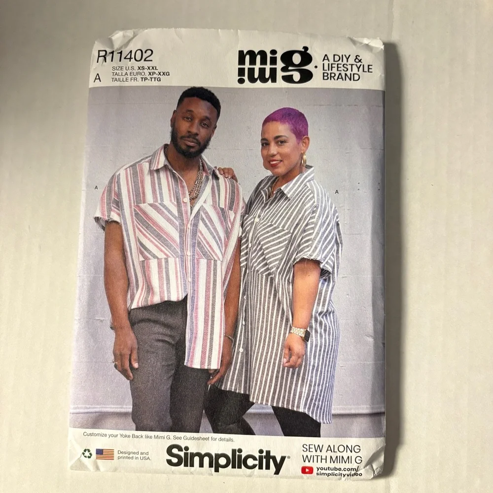 Simplicity Mimi G Pattern R11402 A for Unisex Shirt in Two Lengths